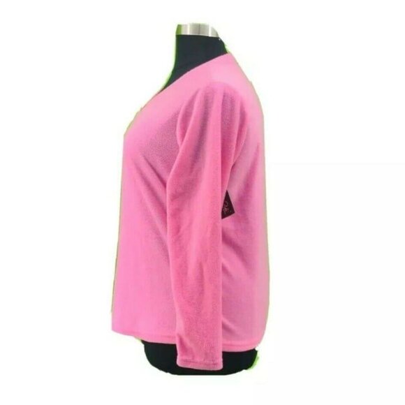 Rene Rofe Womens Pajama Shirt Top Sweater Fleece Pink L/S Size XL NEW - Picture 2 of 6